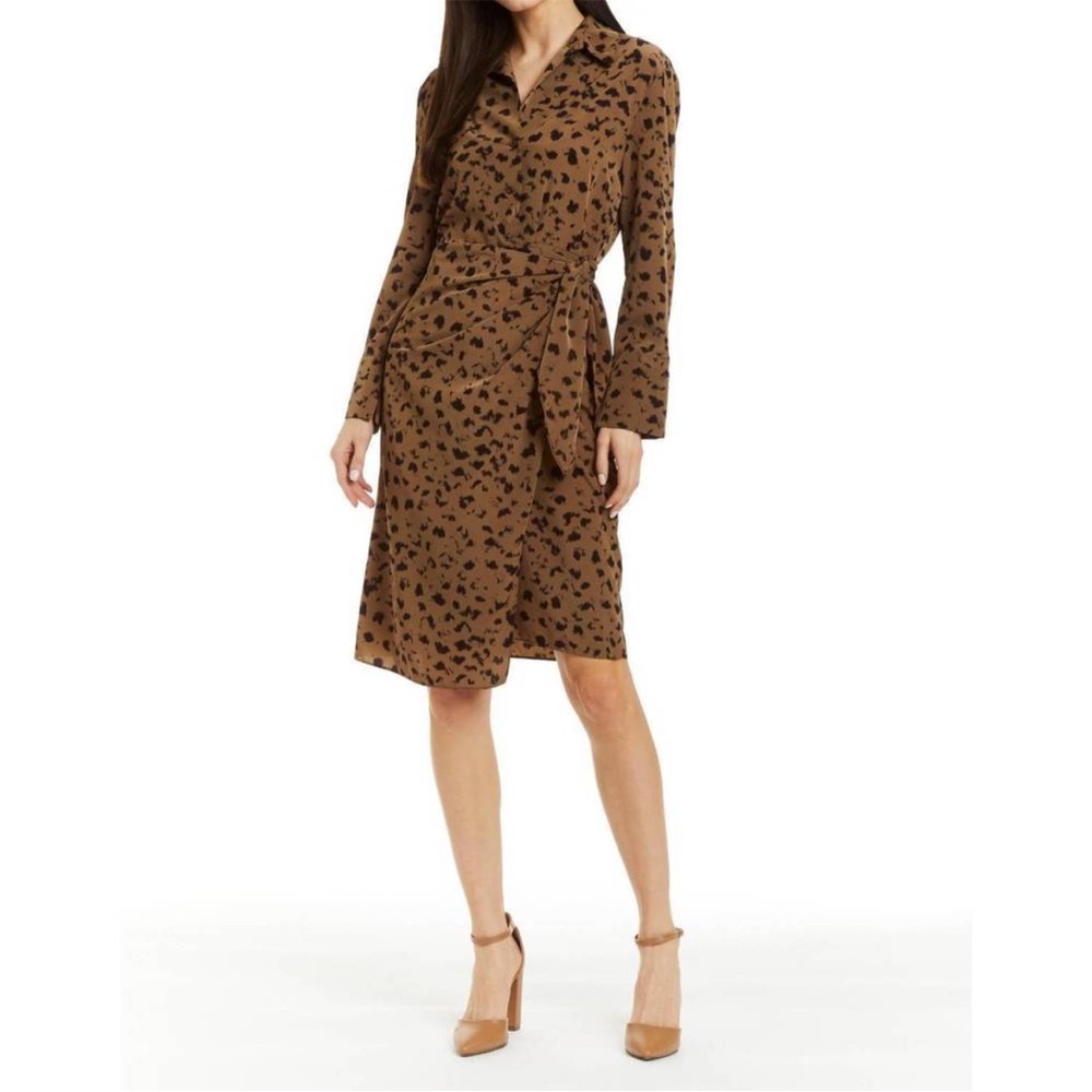 NEW DREW Savvy Drape Skirt Printed Dress In Taupe Abstract Animal Print Size M
